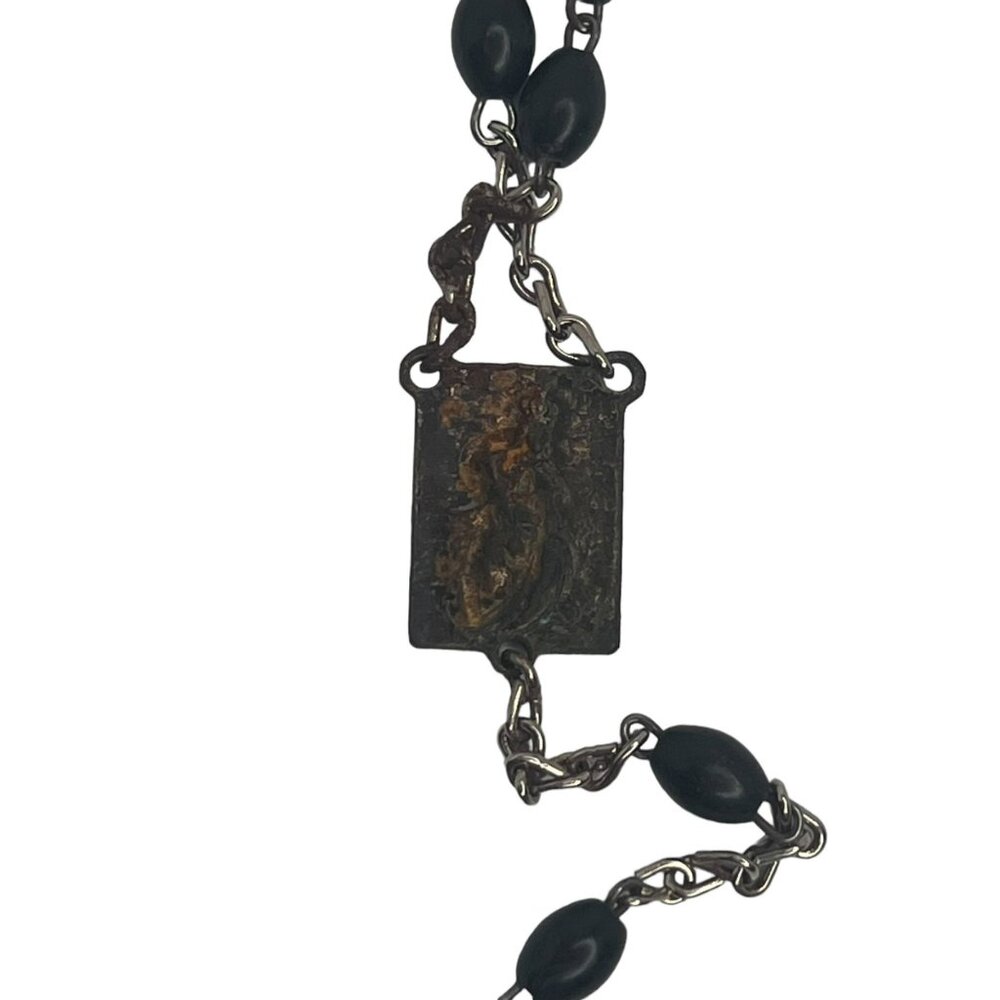 Vintage Traditional Black Beaded Rosary Beads INRI Prayer 20 in - Picture 5 of 5